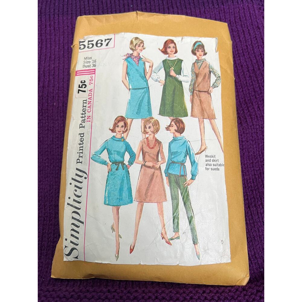 Simplicity 5567 pattern dress  jacket pant skirt top 1960s size 16